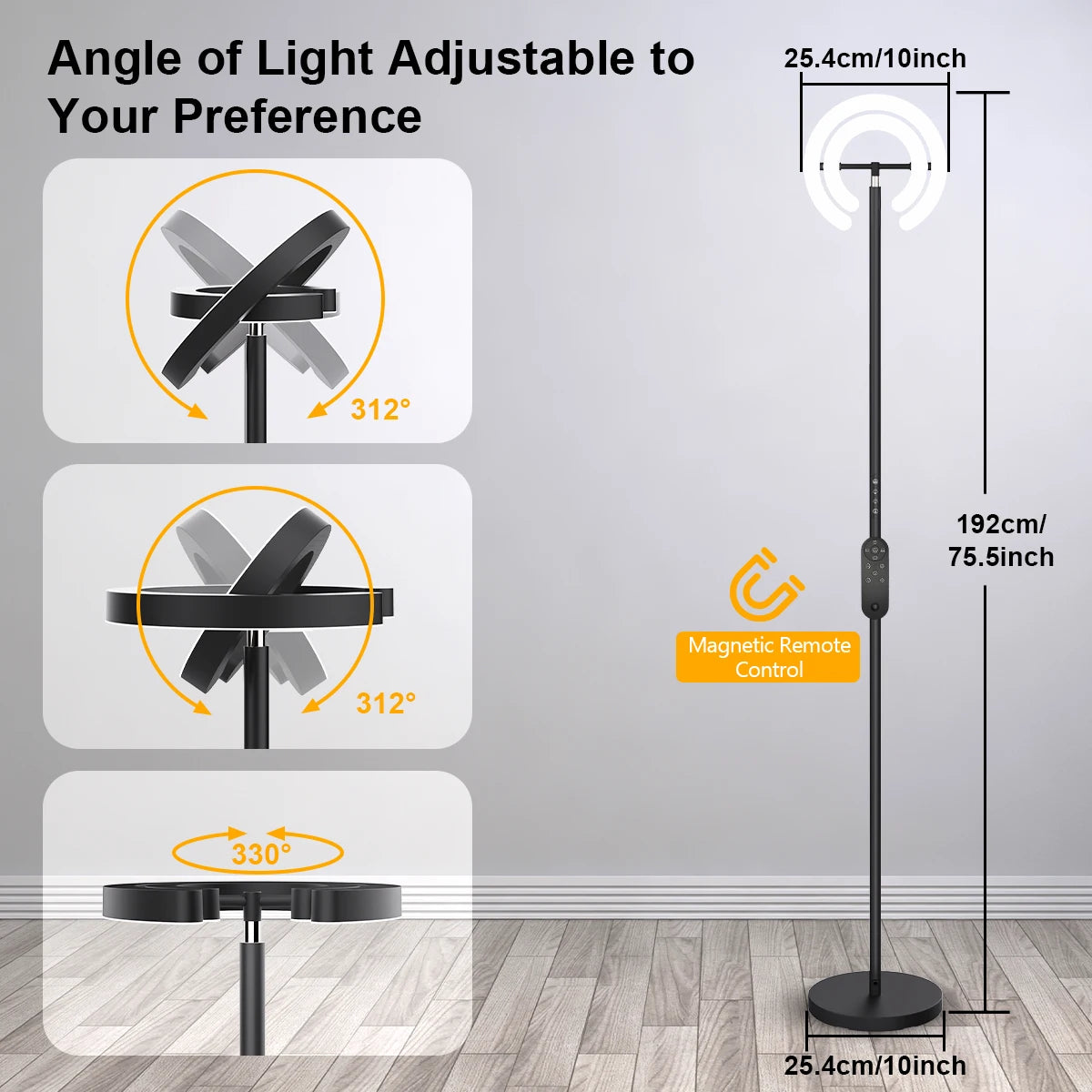 Modern Standing LED Floor Lamp with 2 Rotatable Lights, Remote & Touch Control, Bright Stepless Dimmable, Ideal for Office