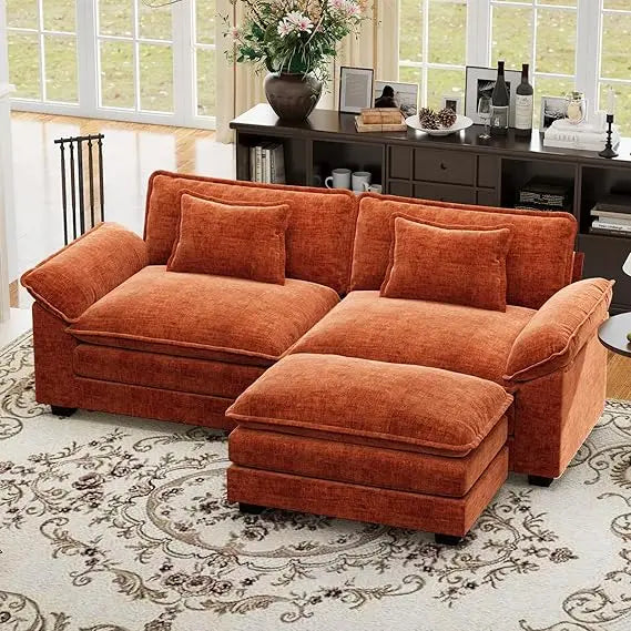 "86 Inch Modular L-Shaped Couch with Removable Ottoman, Plush 3-Seat Chenille Sofa for Modern Living Spaces"
