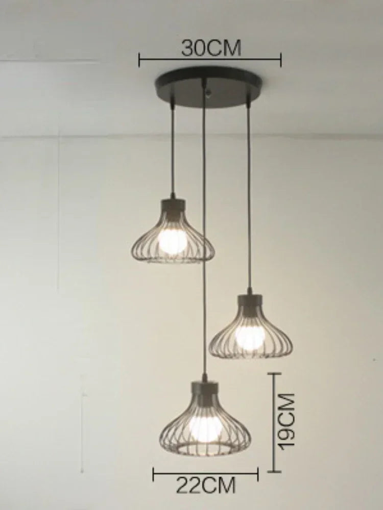 Retro Iron Restaurant Bar Chandelier Creative Black Three Single Head Small Gourd Wire Home Decor Light Fixtures