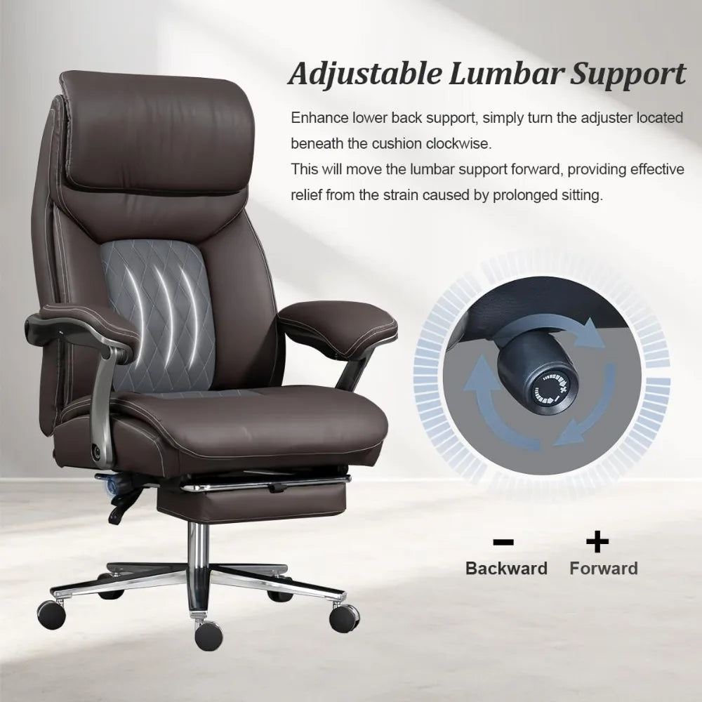 Big and Tall Office Chair 600 lbs Extra Wide Leather Luxury Executive Chair with Retractable Footrest, Heavy-Duty Ergonomic Chai