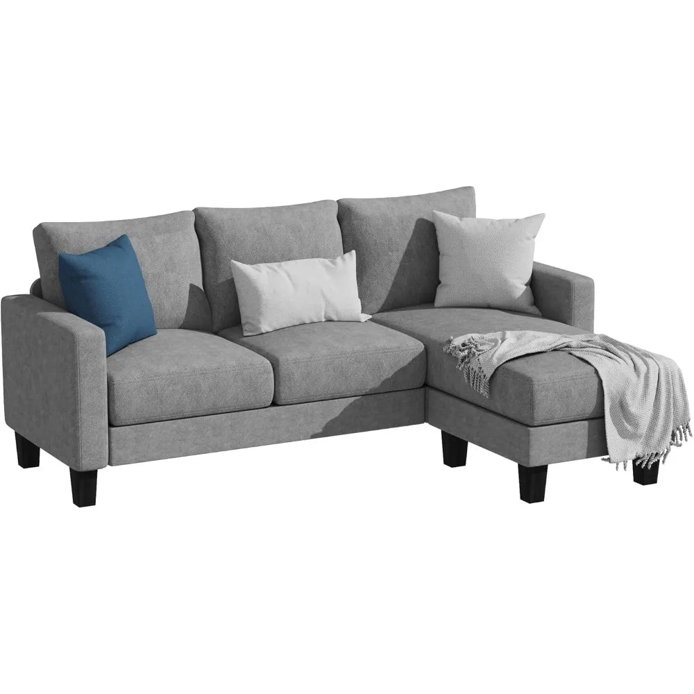Convertible Sectional 3 L-Shaped Couch Soft Seat with Modern Linen Fabric