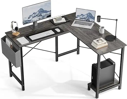 L Shaped Desk Computer Gaming Corner Table 50 Inch Home Office Writing Student Work PC Workstation with Side Storage Bag CPU St