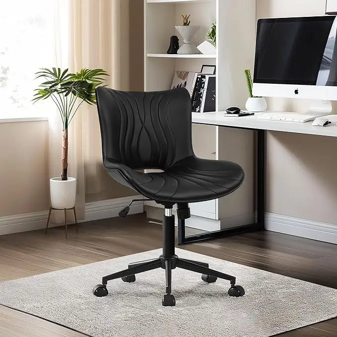 Office Chair, Armless Desk Chair with Wheels, Ergonomic Comfy Home Office Computer Task Chairs,Faux Leather Padded Cute Vanity C