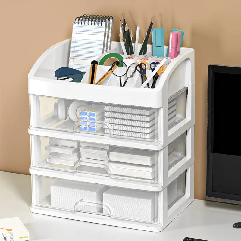 Multi-Layer Office Desktop Storage Box Cosmetic Organizer with Drawers - Transparent Storage Box for Makeup File