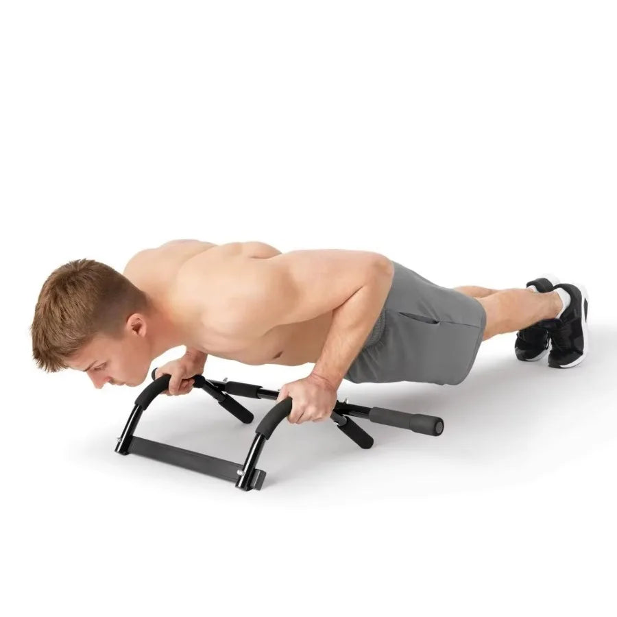 Multi-Function Pull Up Bar Black, Doorway Mounted Home Gym Equipment for Chin Ups Push Ups Abs Workout, No Drill Installation