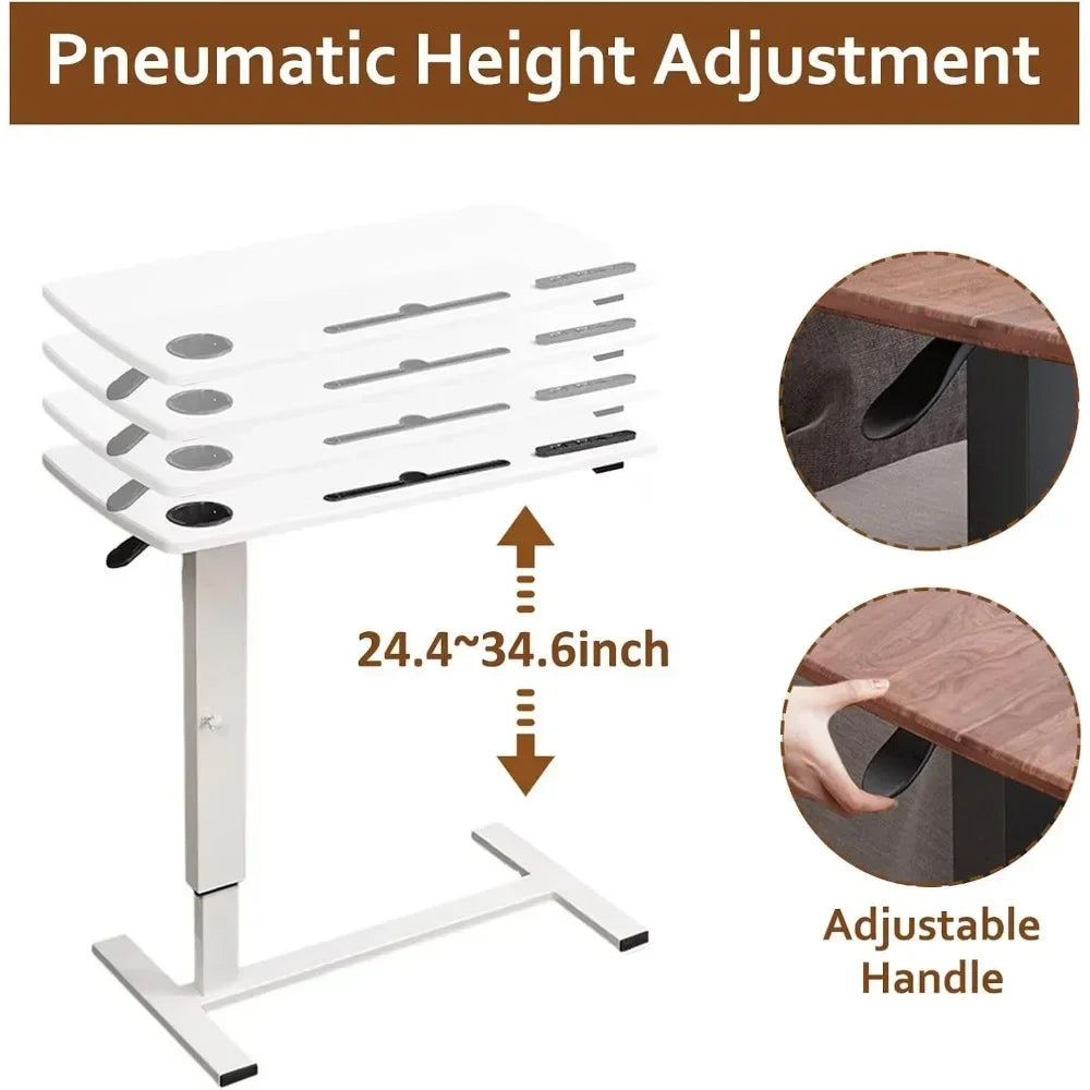 Overbed Bedside Table with Wheels, Height Adjustable Hospital Bed Table, Mobile Laptop Computer Standing Desk Cart with USB Port