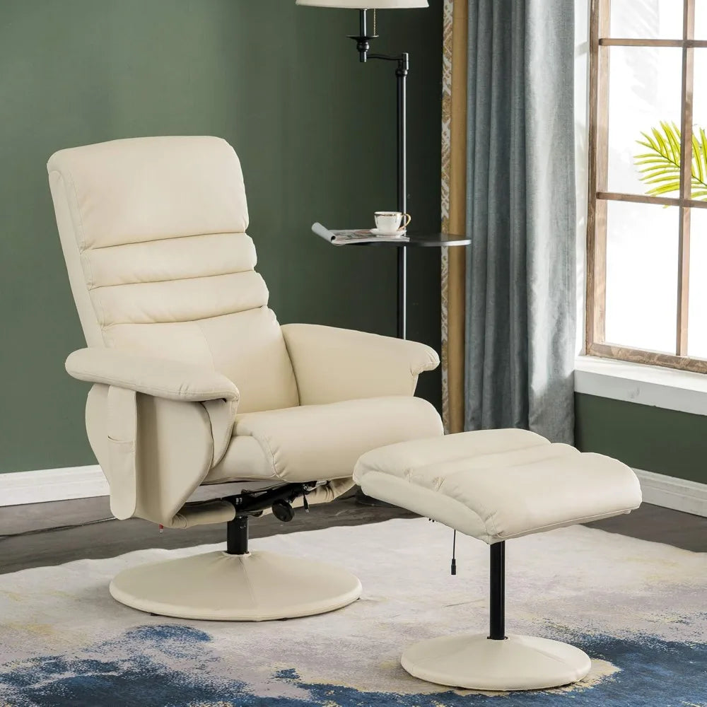 Recliner with Ottoman, Reclining Chair with Massage, 360 Swivel Chair Faux Leather 7902