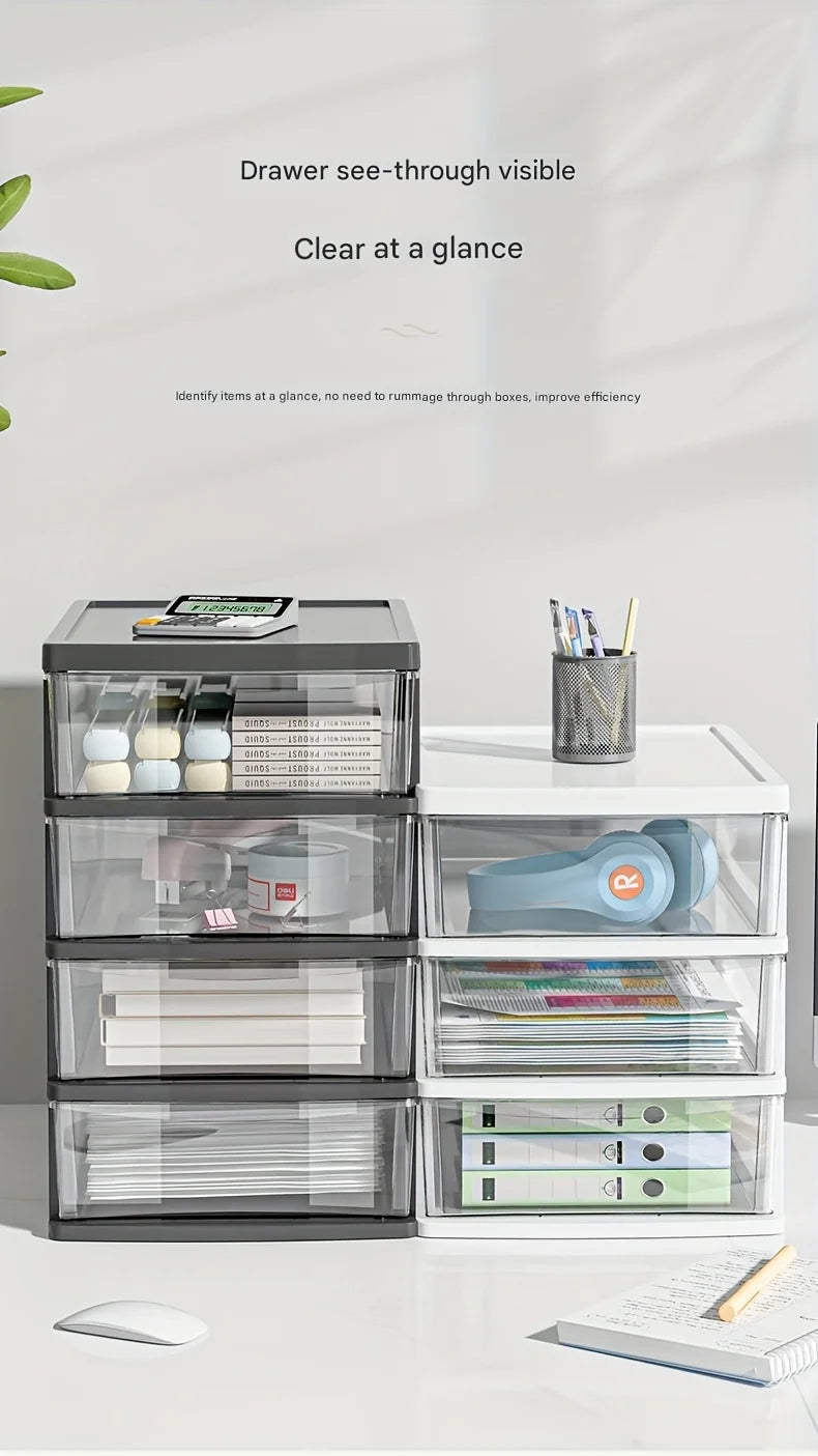 Office Desktop Storage Box, Transparent Drawer Style Cosmetics, Stationery, Student Desk, Raised Japanese Style Bar Storage Box